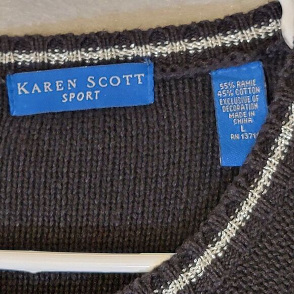 Karen Scott Embroidered 3D Cardigan Womens L Birthday Sequins Knit Presents - Picture 9 of 12